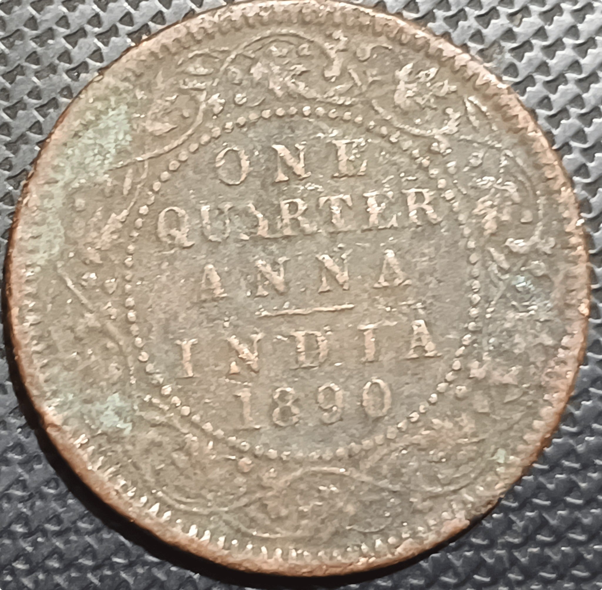 1890 BRITISH INDIA ONE QUARTER ANNA COIN - QUEEN VICTORIA EMPRESS