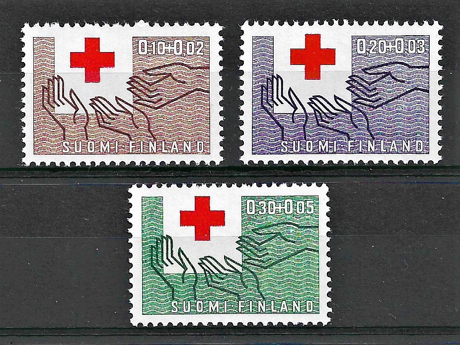 øve sig pelleten uddanne FINLAND 1963: Red Cross Centenary Omnibus ''Hands Reaching for Red Cross''  SG 681/683 Complete Set,