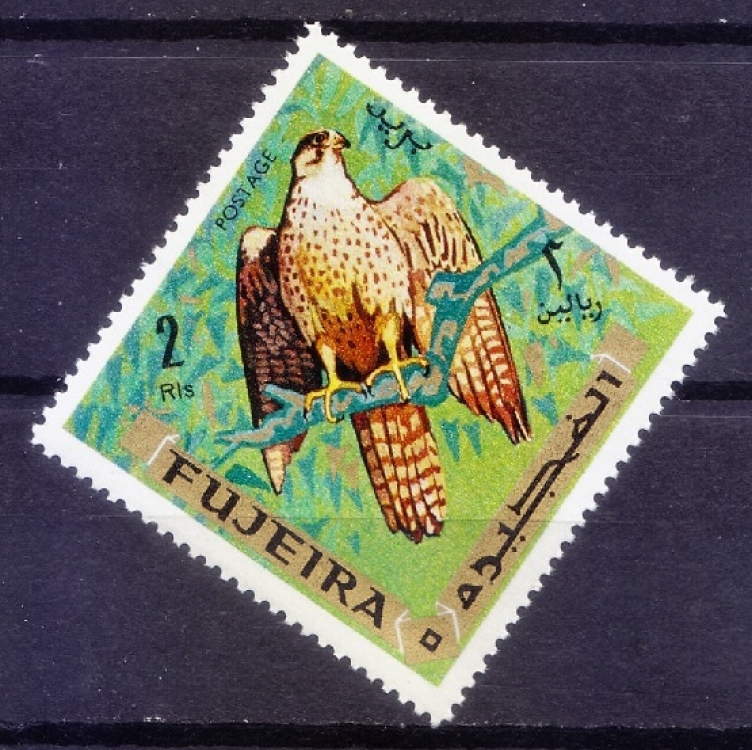 Fujairah 1969 MNH, Birds of Prey, Peregrine Falcon, Odd Diamond Shape