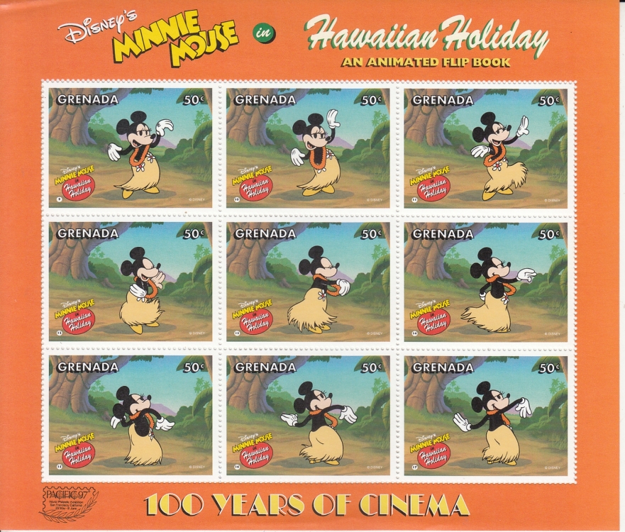 Grenada Minnie Mouse Hawaiian Holiday 9v MNH Disney Cartoons Sheet # 76764