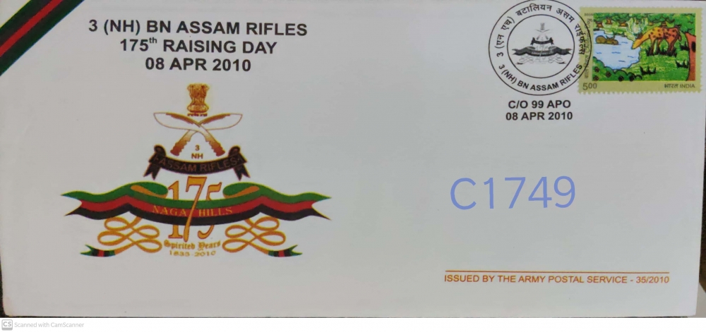 India - 3 (NH) BN The Assam Rifles - 2009 - Special Cover - Issued by The  Army Postal Service .