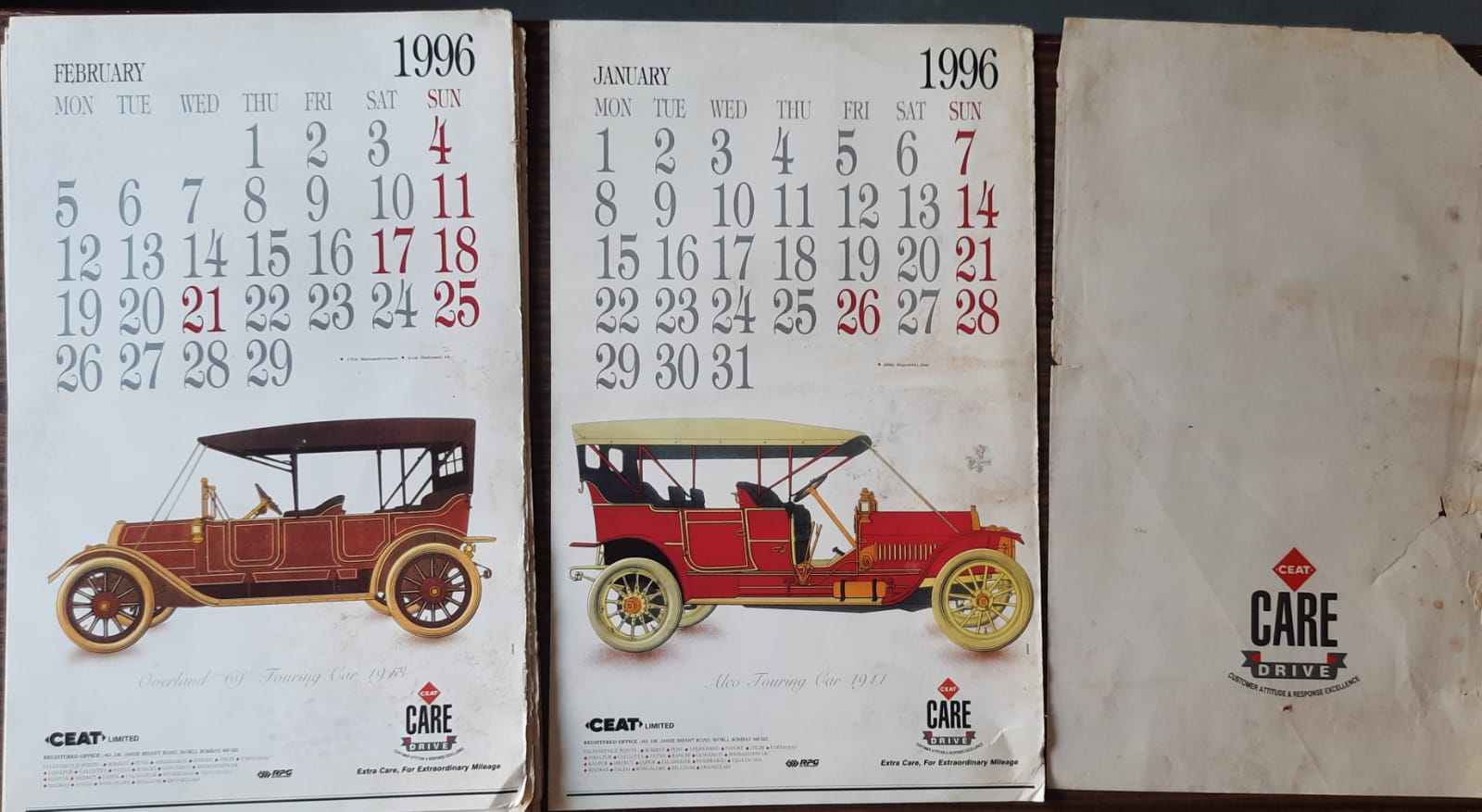 LOOSE CALENDER YEAR 1996 THEME OF DIFFERENT 12 VINTAGE CAR SIZE 17 ×11 INCH