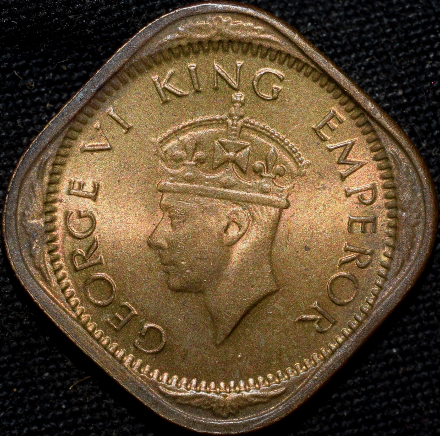 Nickel-Brass 1/2 Anna of George VI (AD 1943) of Calcutta Mint in