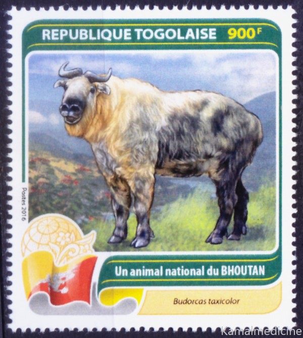 Togo 2016 MNH, National animal of Bhutan – Takin, Gnu Goat, flag