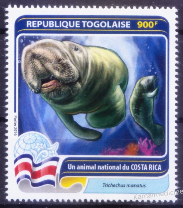 Togo 2016 MNH, National animal of Costa Rica - West Indian manatee, Marine  life, Flag